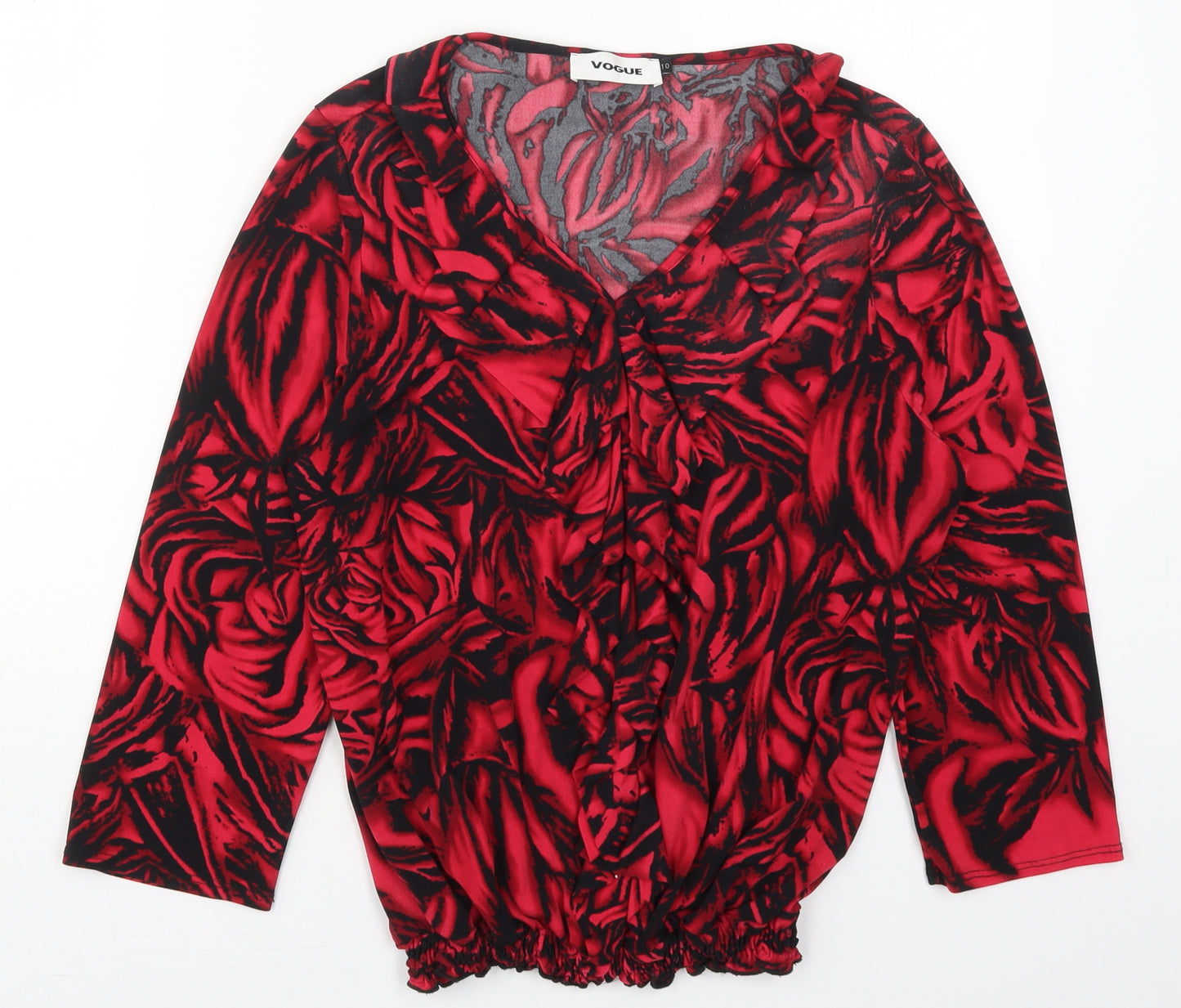 Vogue Womens Red Floral Polyester Basic Blouse Size 10 V-Neck - Roses