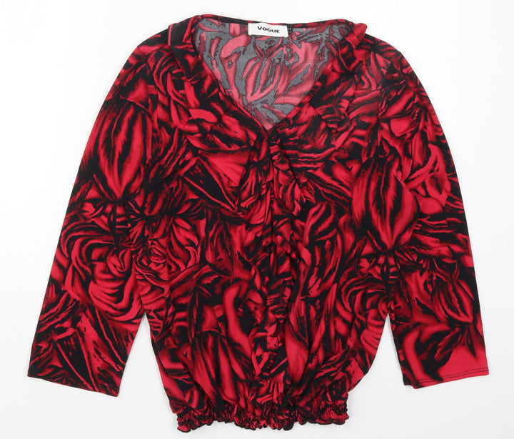 Vogue Womens Red Floral Polyester Basic Blouse Size 10 V-Neck - Roses