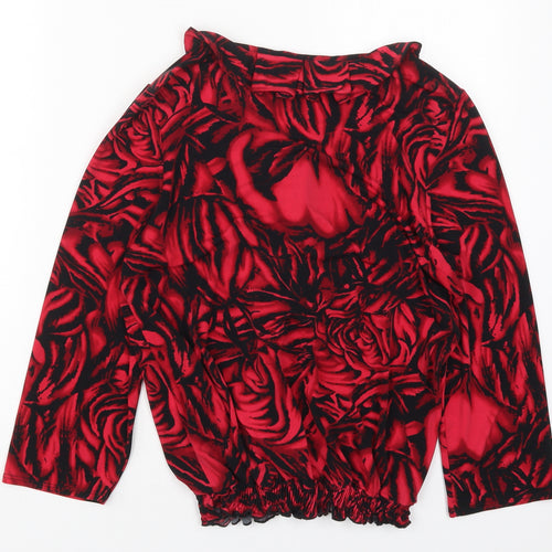 Vogue Womens Red Floral Polyester Basic Blouse Size 10 V-Neck - Roses