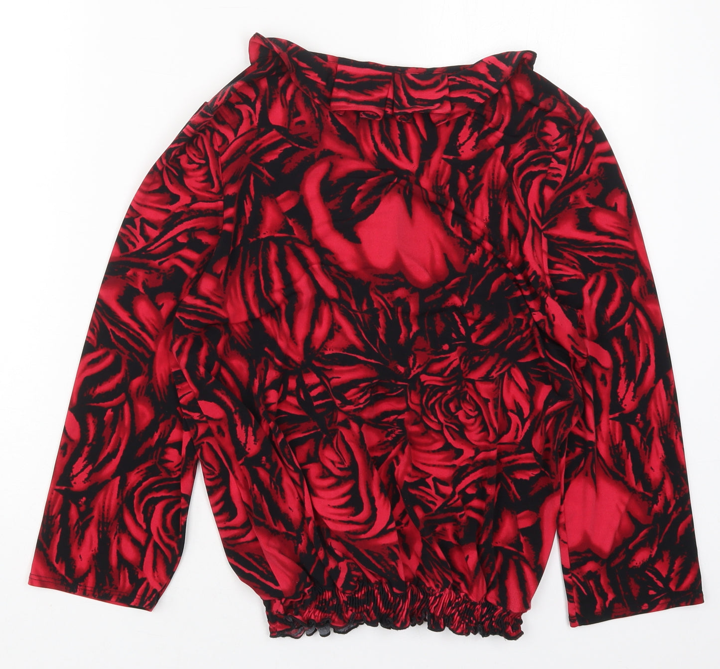 Vogue Womens Red Floral Polyester Basic Blouse Size 10 V-Neck - Roses