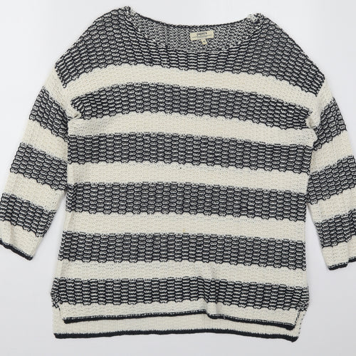 Papaua Womens Ivory Boat Neck Striped Acrylic Pullover Jumper Size M