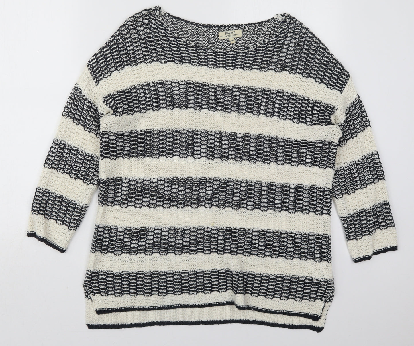 Papaua Womens Ivory Boat Neck Striped Acrylic Pullover Jumper Size M