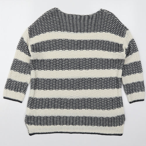 Papaua Womens Ivory Boat Neck Striped Acrylic Pullover Jumper Size M