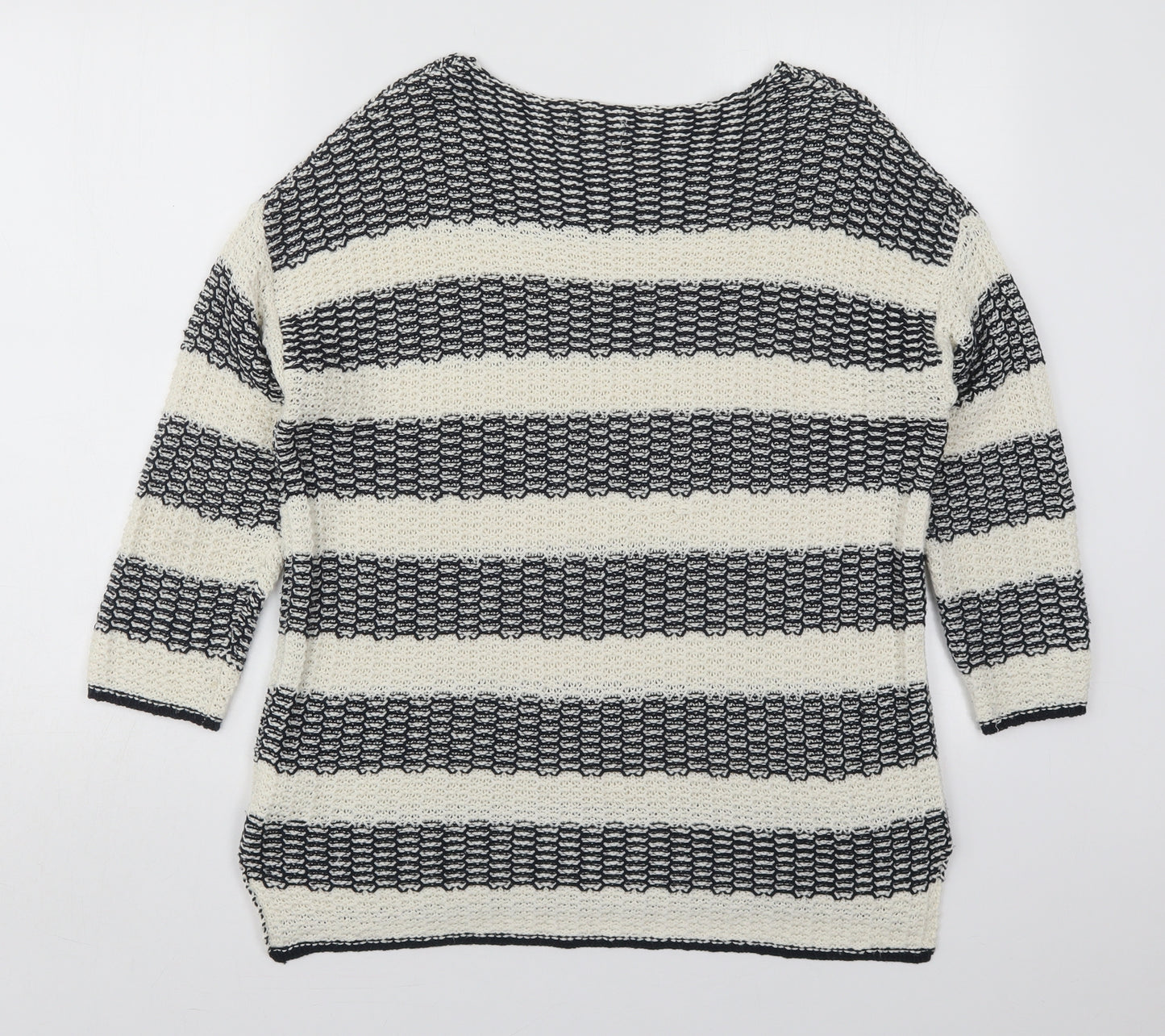 Papaua Womens Ivory Boat Neck Striped Acrylic Pullover Jumper Size M
