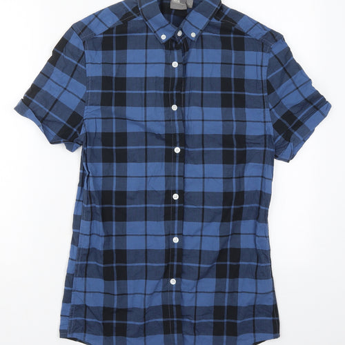 ASOS Mens Blue Check Cotton  Button-Up Size S Collared Button