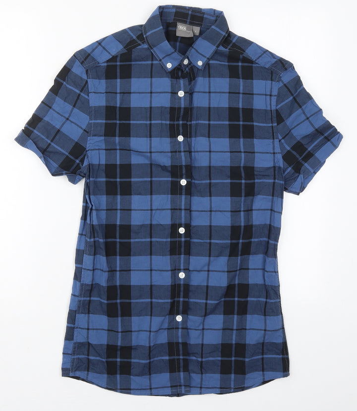 ASOS Mens Blue Check Cotton Button-Up Size S Collared Button