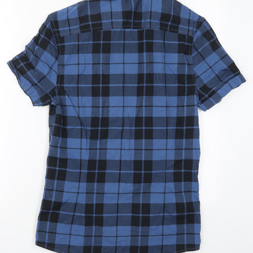 ASOS Mens Blue Check Cotton  Button-Up Size S Collared Button