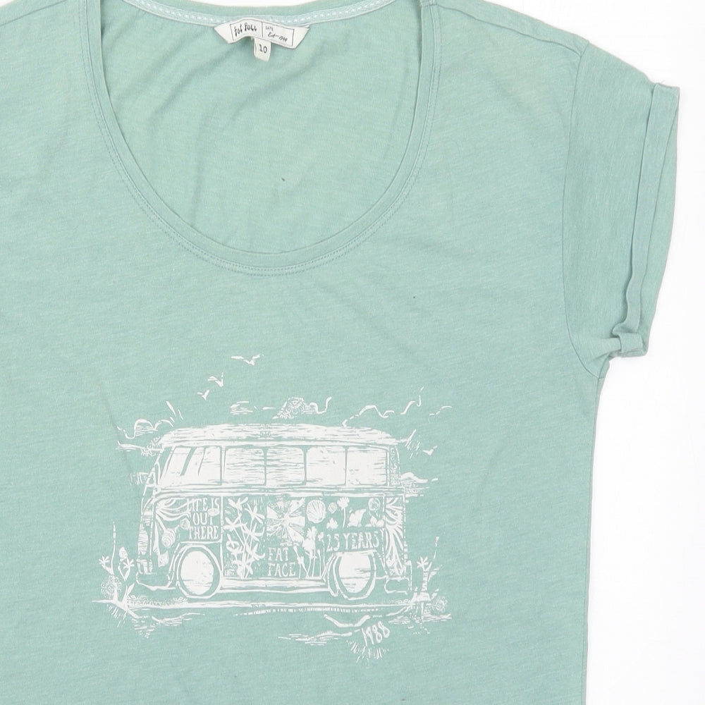 Fat Face Womens Green  Cotton Basic T-Shirt Size 10 Round Neck - Van