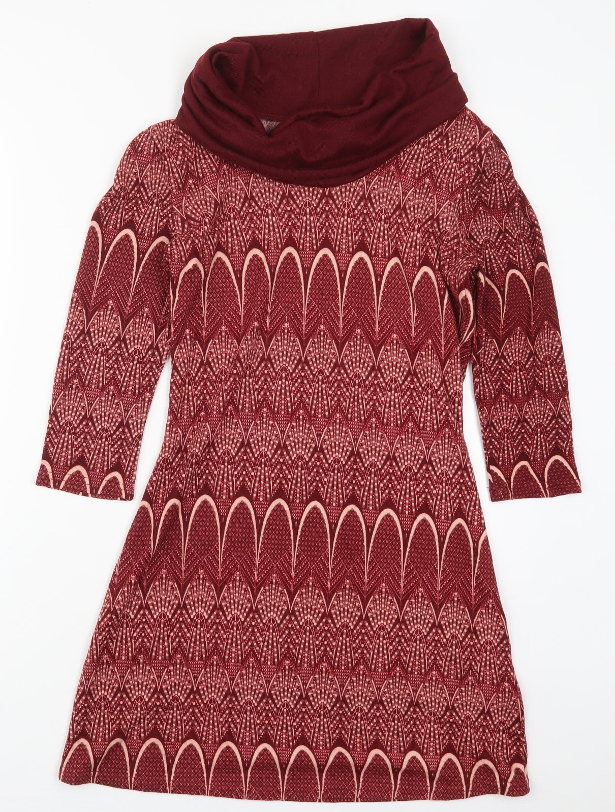 Vouley Vous Womens Red Geometric Polyester Jumper Dress  Size S  Roll Neck Pullover