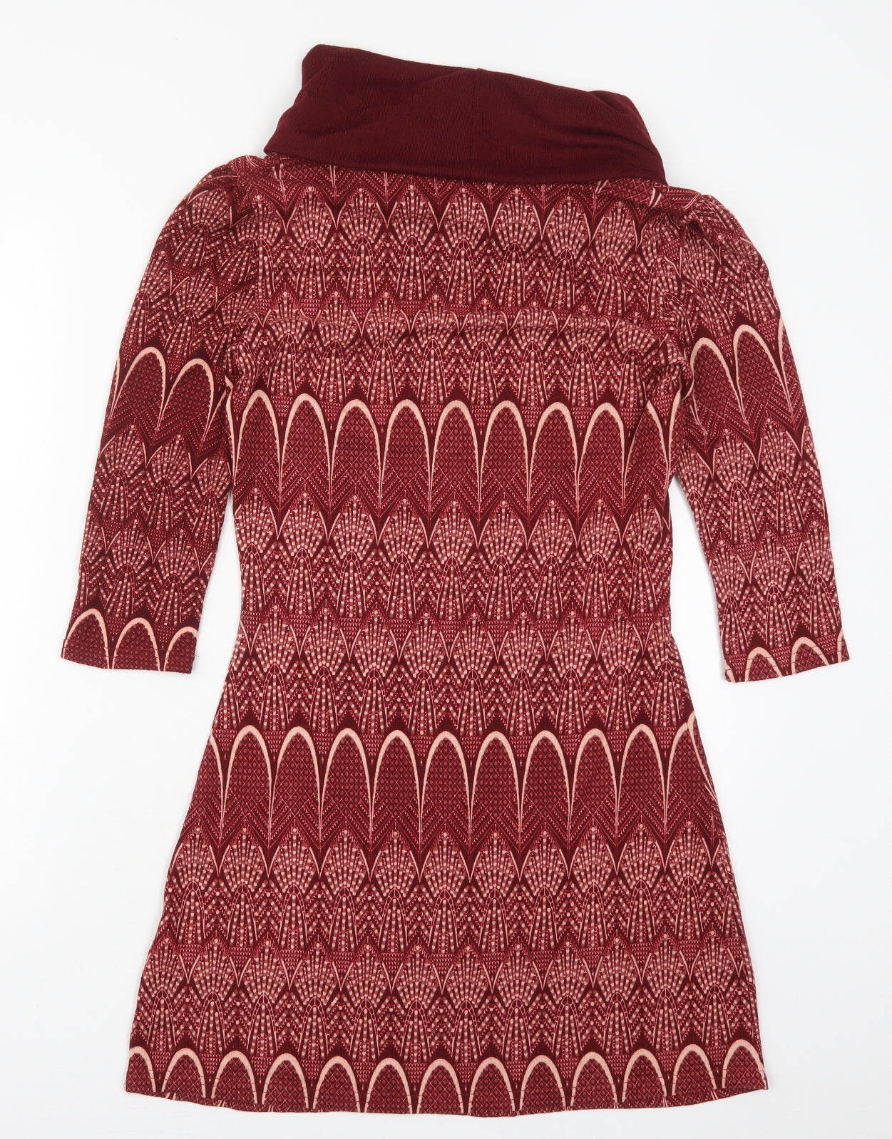 Vouley Vous Womens Red Geometric Polyester Jumper Dress  Size S  Roll Neck Pullover
