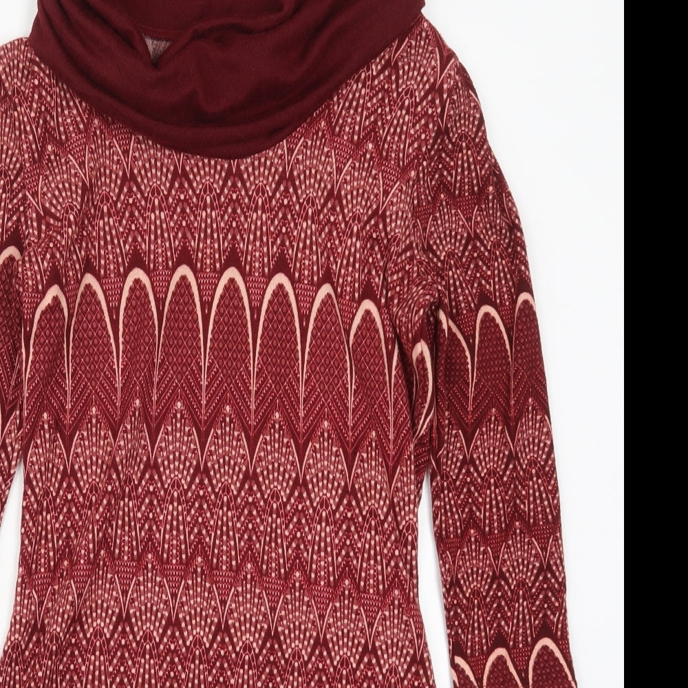 Vouley Vous Womens Red Geometric Polyester Jumper Dress  Size S  Roll Neck Pullover