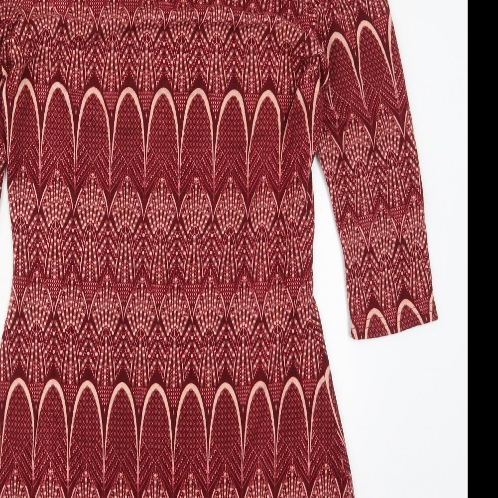 Vouley Vous Womens Red Geometric Polyester Jumper Dress  Size S  Roll Neck Pullover