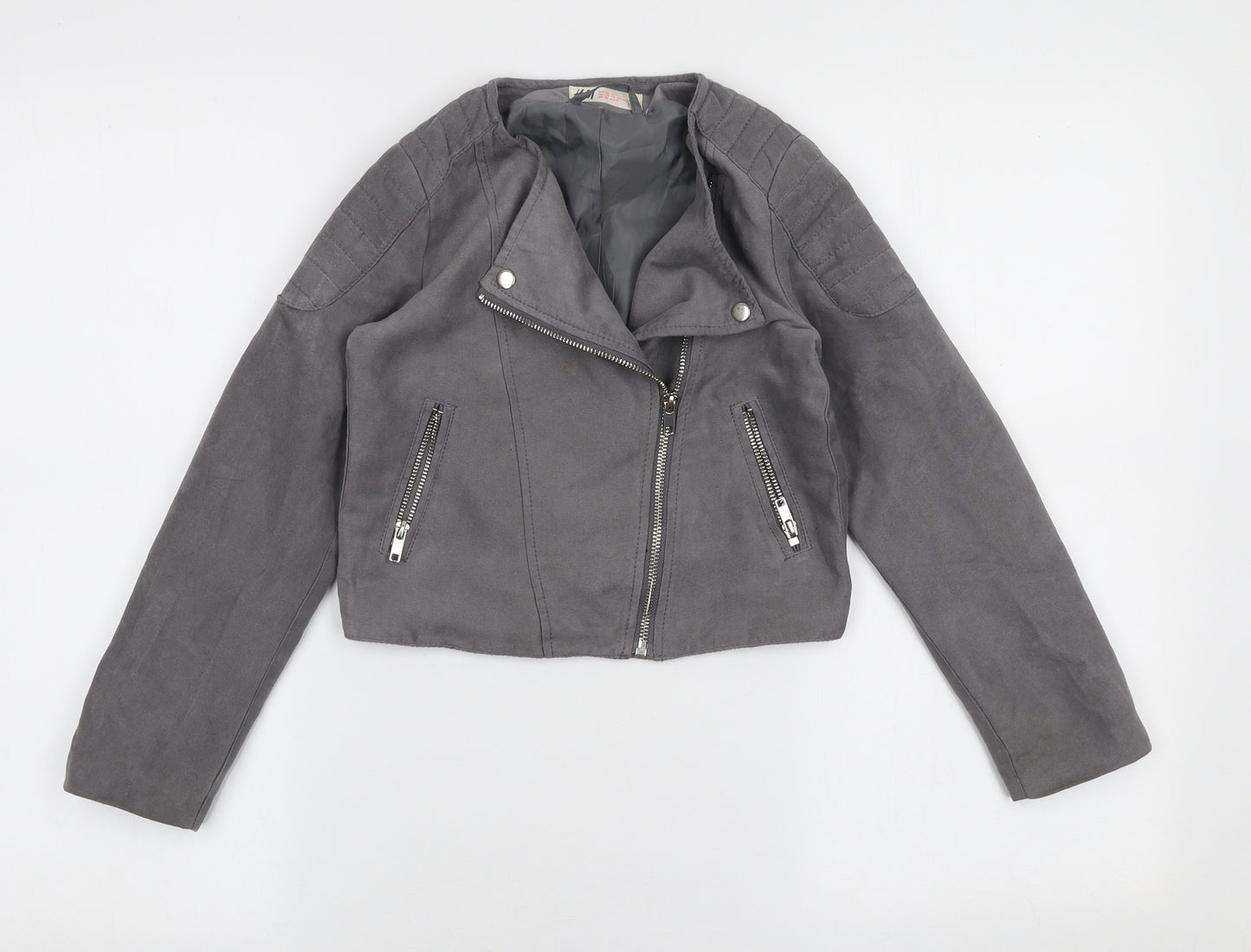 H&M Girls Grey   Jacket  Size 7-8 Years  Zip - Faux suede
