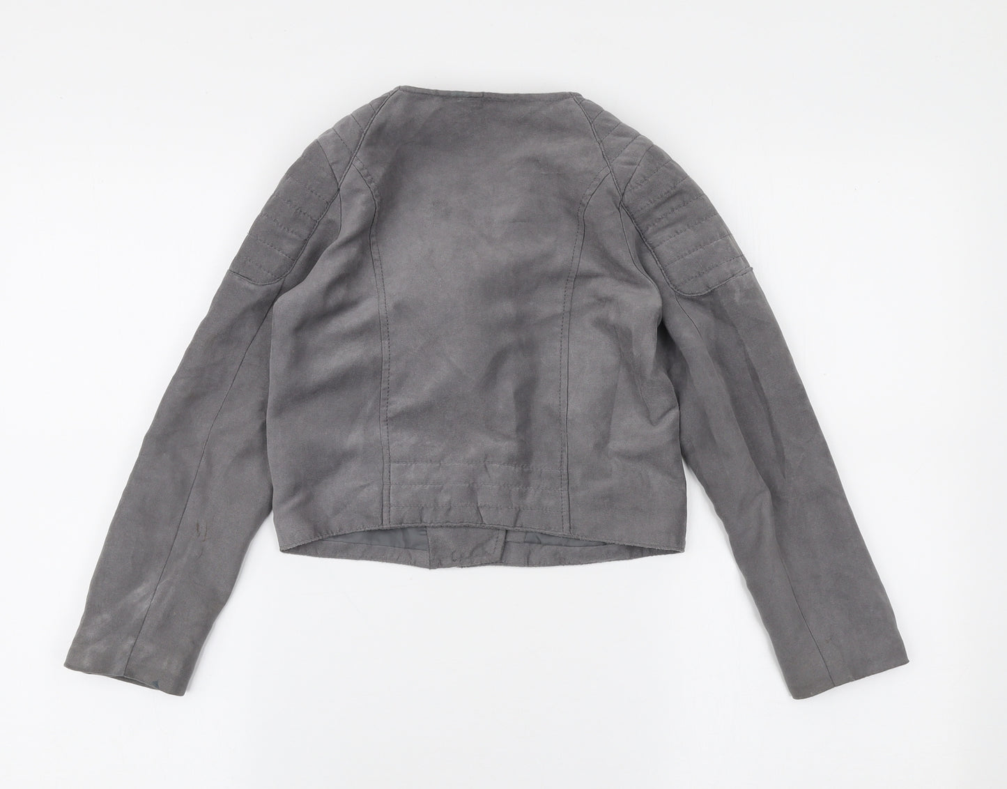 H&M Girls Grey   Jacket  Size 7-8 Years  Zip - Faux suede