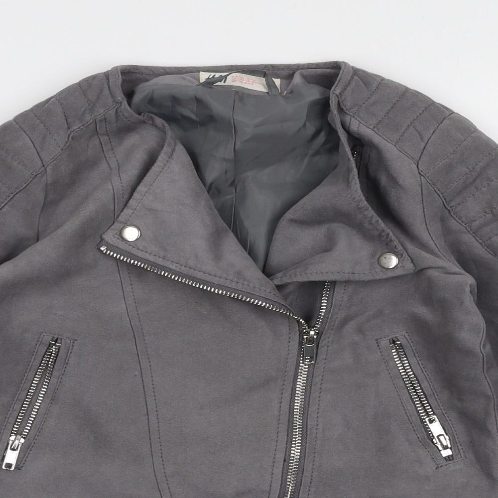 H&M Girls Grey   Jacket  Size 7-8 Years  Zip - Faux suede