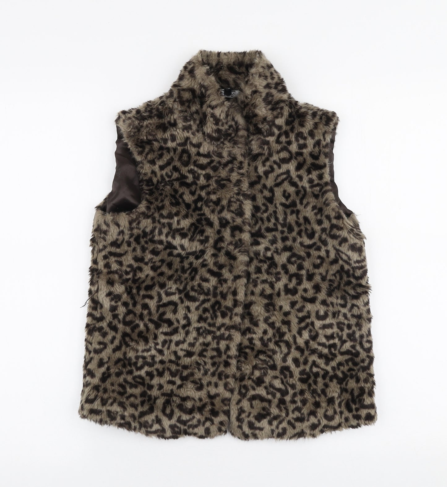Julien Macdonald Girls Brown Animal Print  Gilet Jacket Size 10 Years  Snap