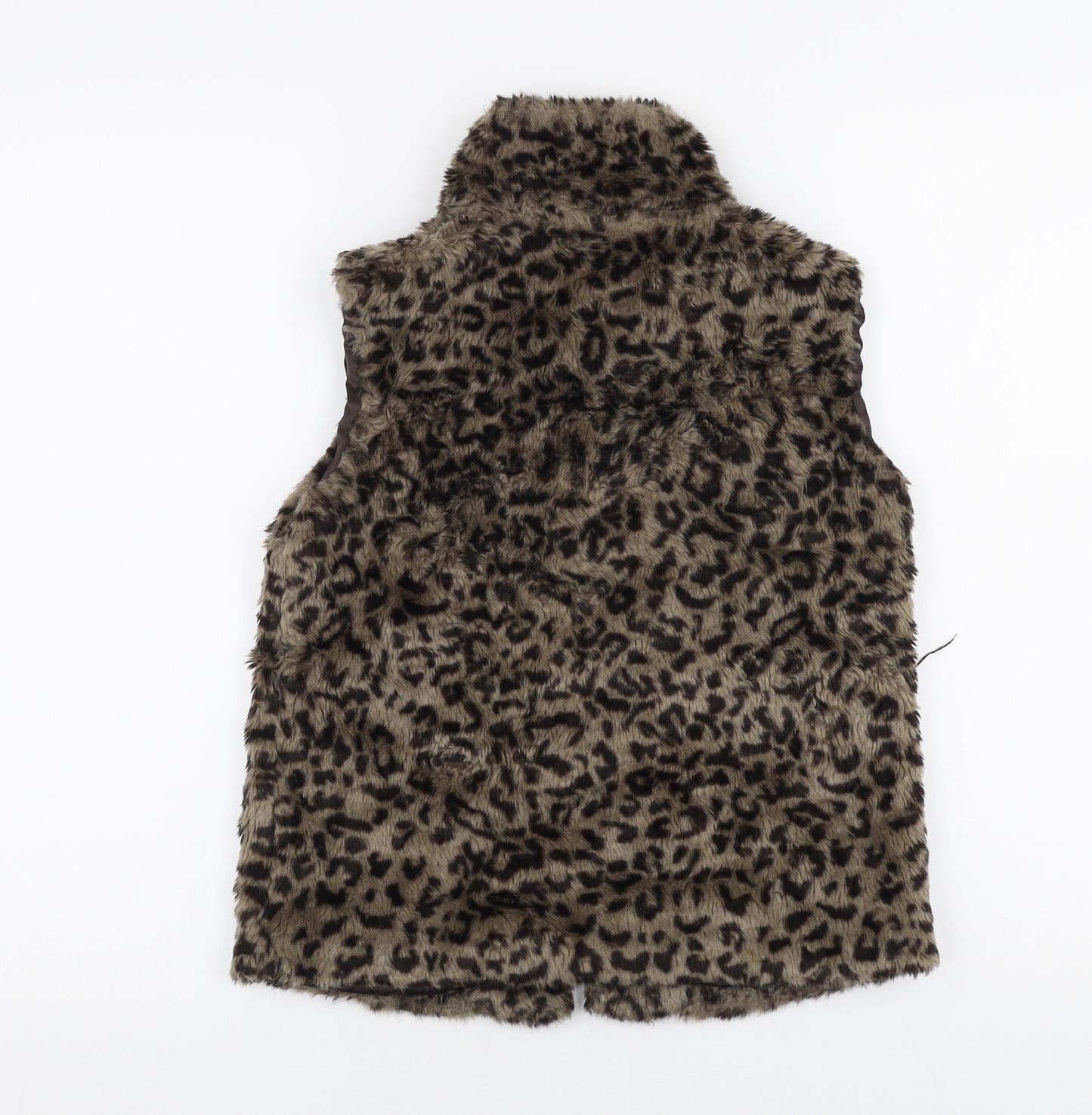 Julien Macdonald Girls Brown Animal Print  Gilet Jacket Size 10 Years  Snap
