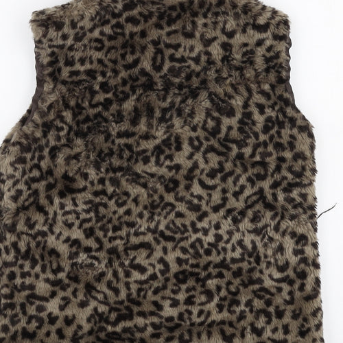 Julien Macdonald Girls Brown Animal Print  Gilet Jacket Size 10 Years  Snap