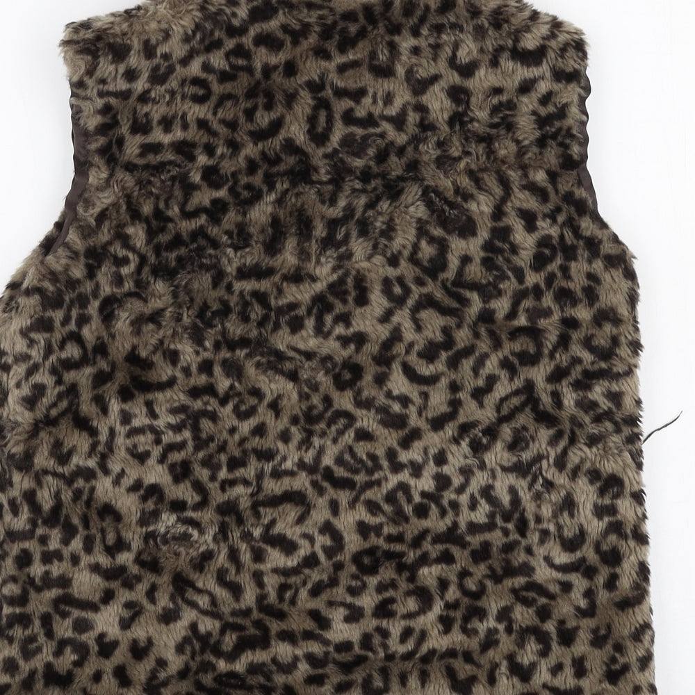 Julien Macdonald Girls Brown Animal Print  Gilet Jacket Size 10 Years  Snap
