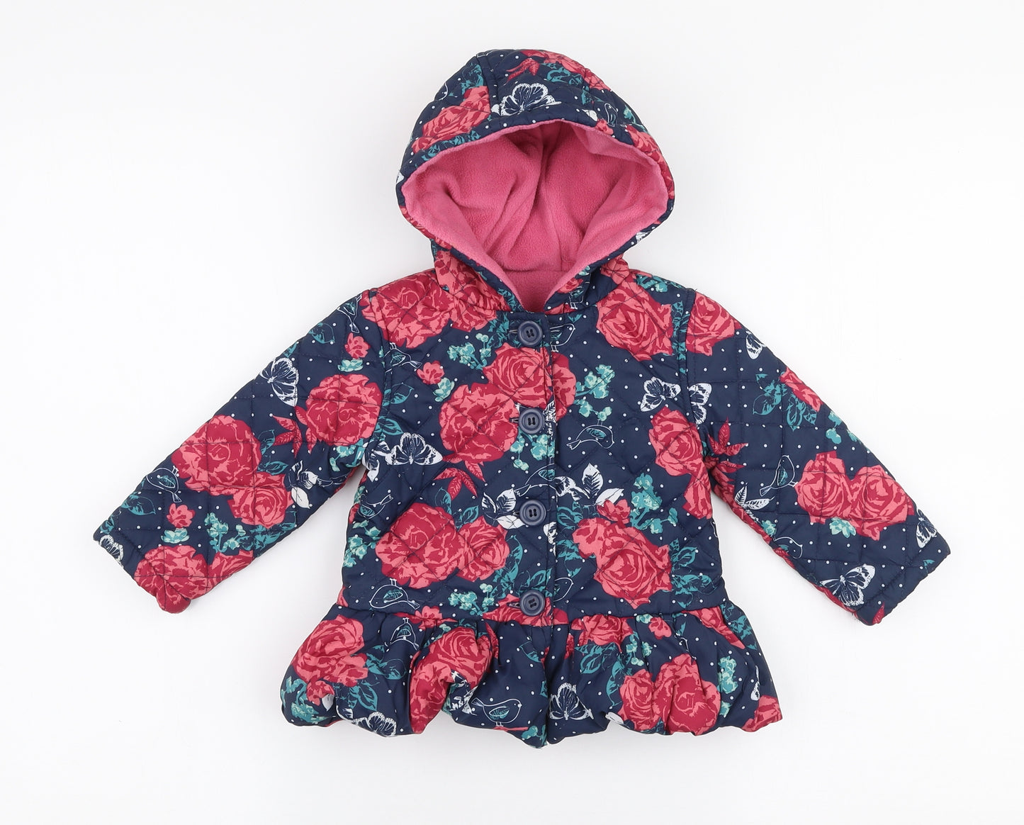 Nutmeg Girls Multicoloured Floral  Puffer Jacket Coat Size 12-18 Months   Zip