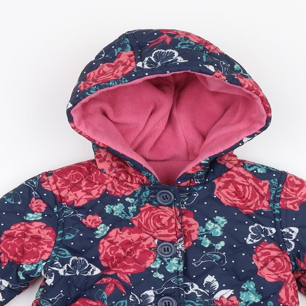 Nutmeg Girls Multicoloured Floral  Puffer Jacket Coat Size 12-18 Months   Zip