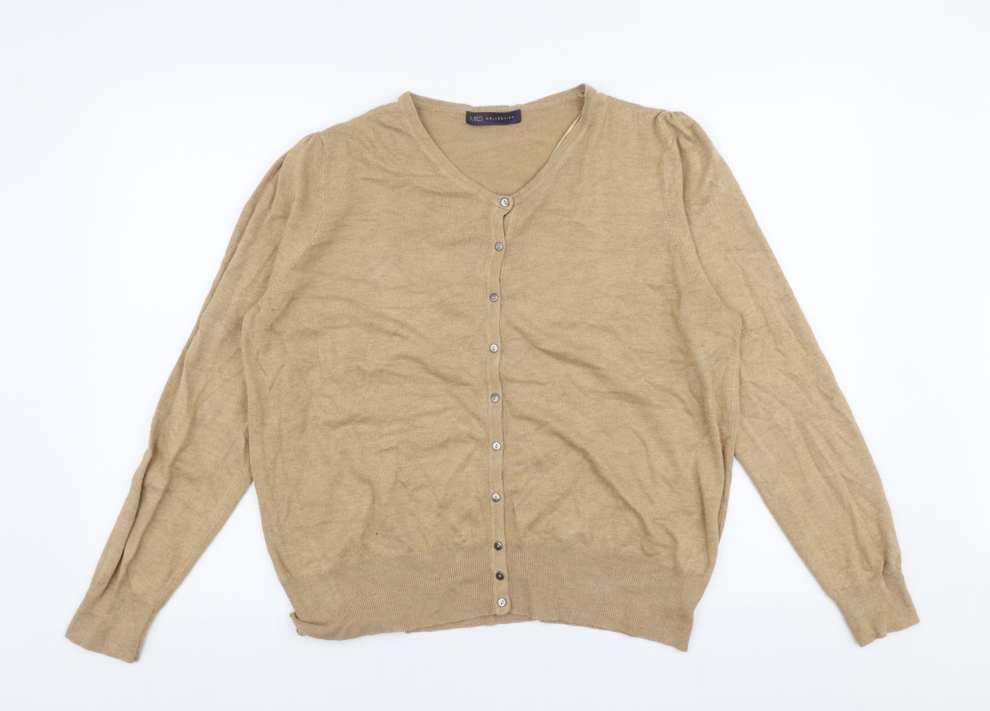 Marks and Spencer Womens Beige V-Neck  Viscose Cardigan Jumper Size 18