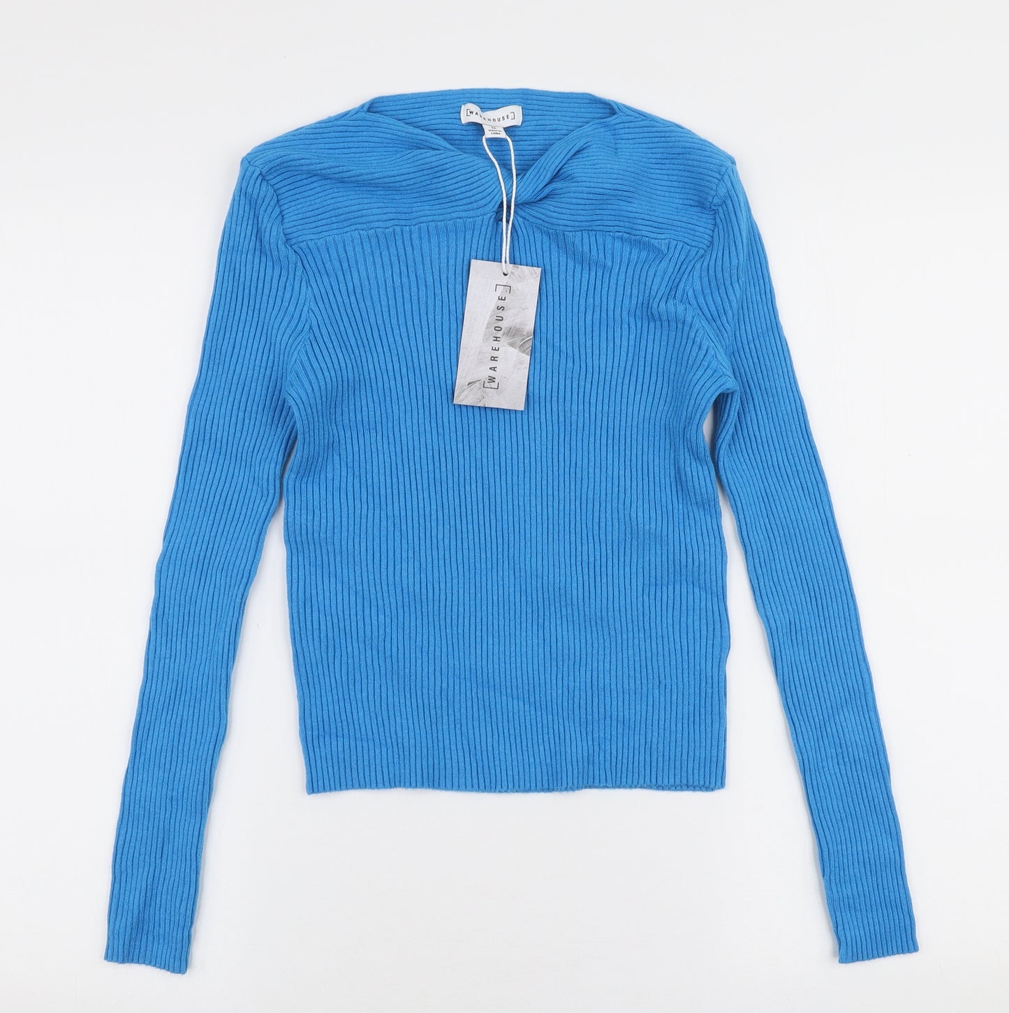 Warehouse Womens Blue V-Neck  Viscose Pullover Jumper Size M