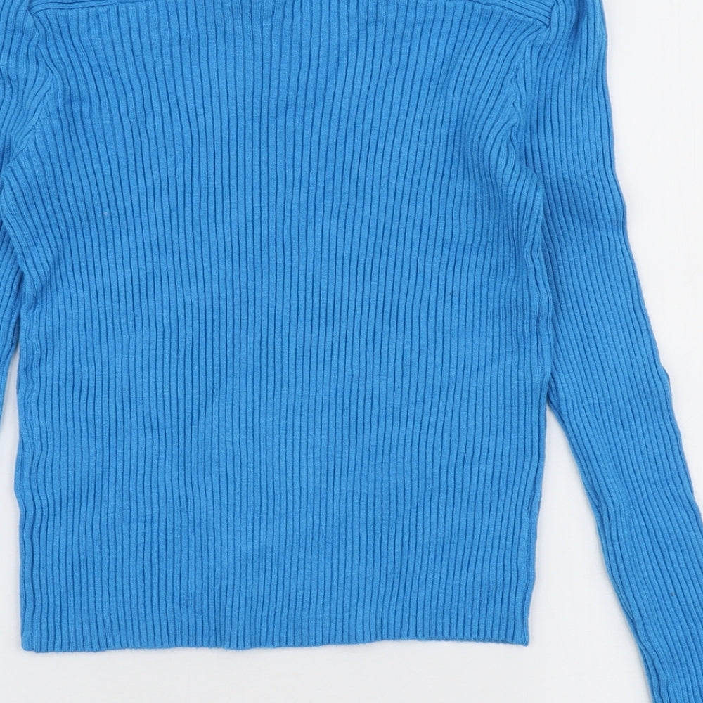 Warehouse Womens Blue V-Neck  Viscose Pullover Jumper Size M