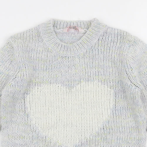 Miss Evie Girls Multicoloured Round Neck  Acrylic Pullover Jumper Size 6-7 Years  Pullover - Heart