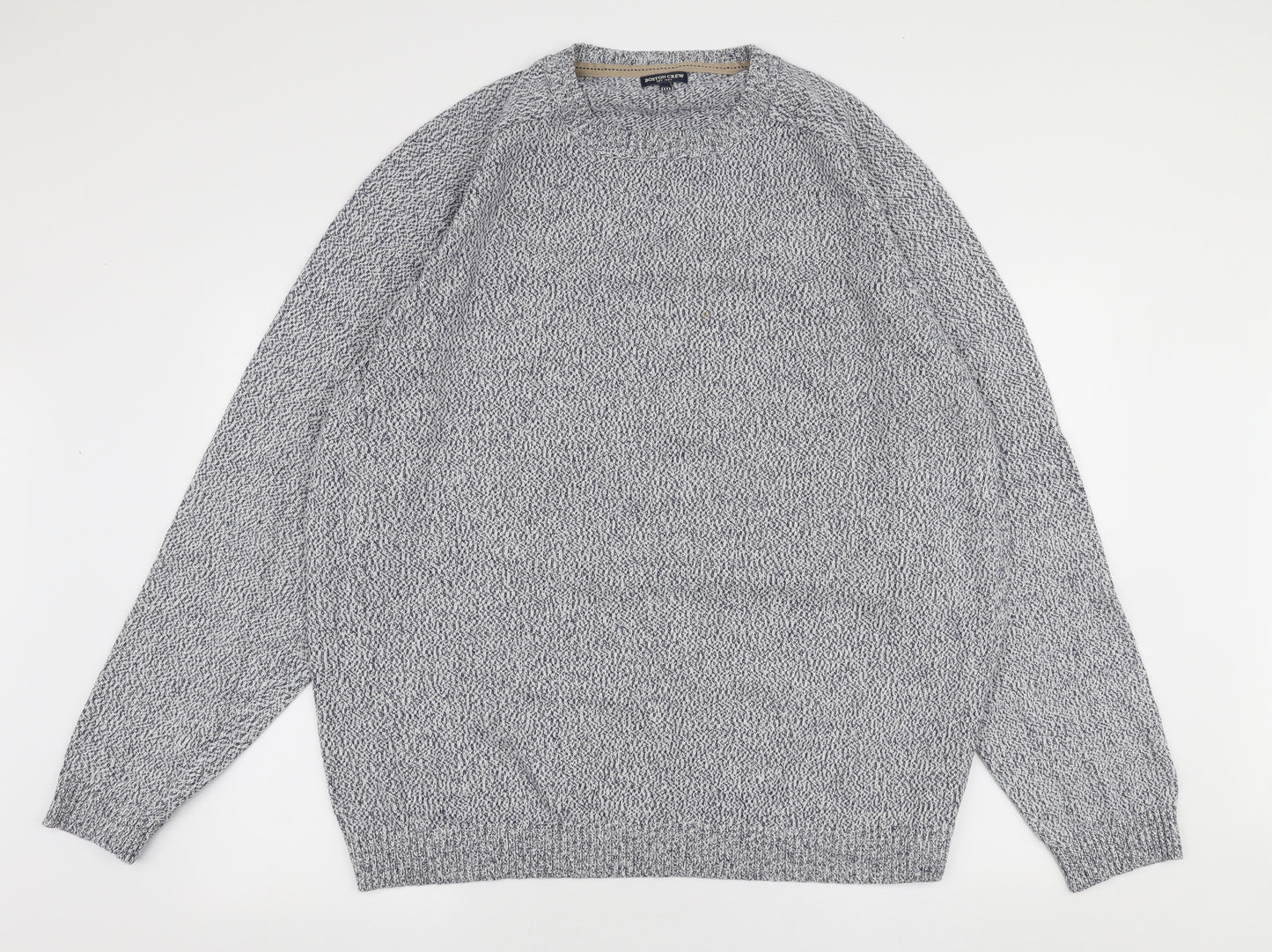 Boston Crew Mens Blue Round Neck  Cotton Pullover Jumper Size 2XL