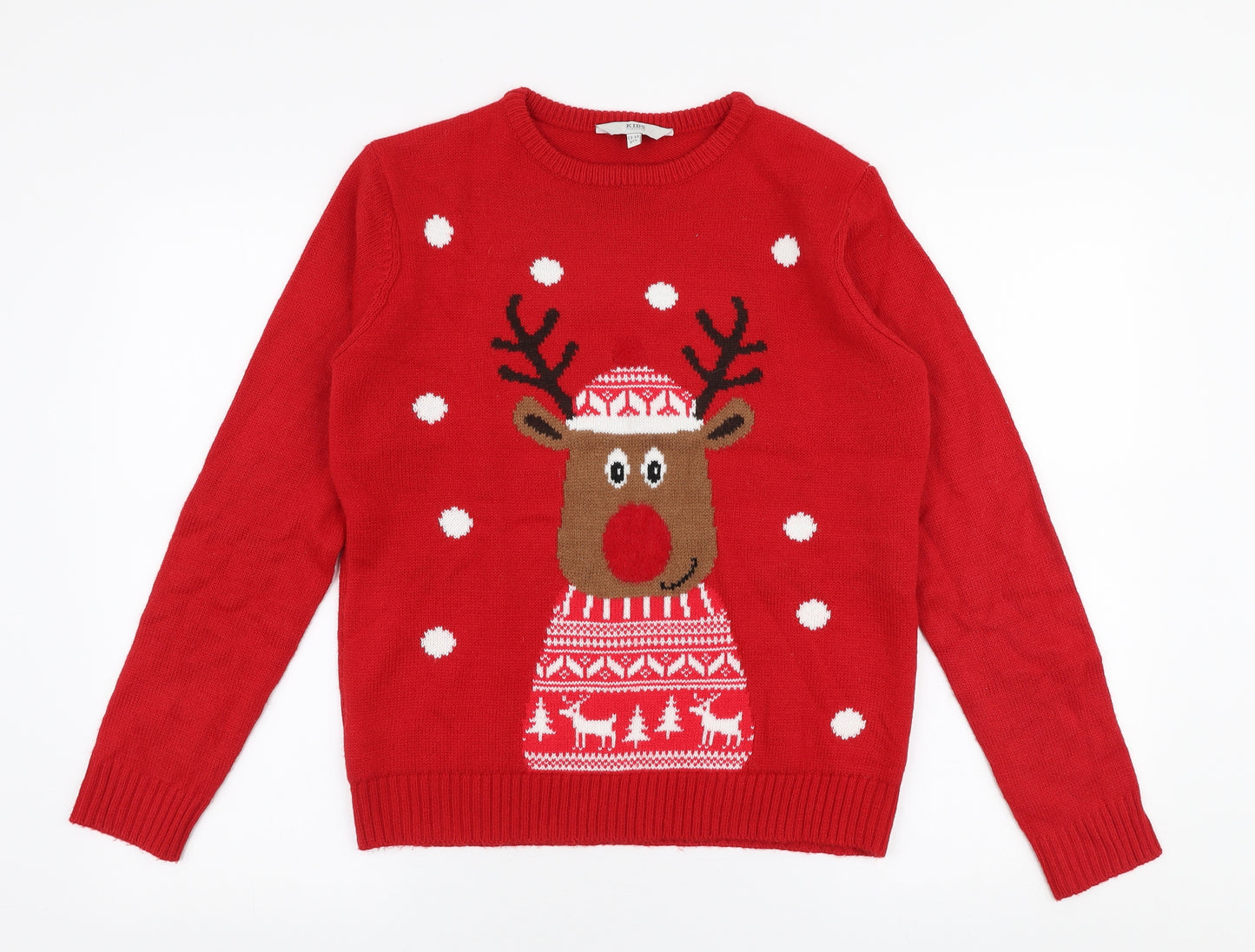 Peacocks Boys Red Round Neck  Acrylic Pullover Jumper Size 13-14 Years  Pullover - Christmas Reindeer
