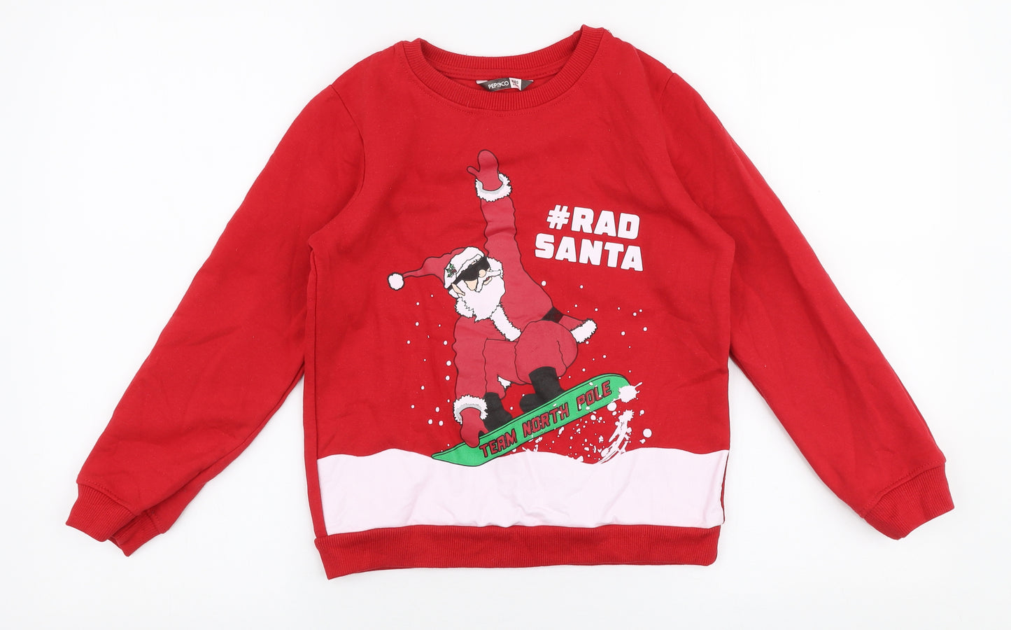 Pep & Co Boys Red  Cotton Pullover Sweatshirt Size 8-9 Years  Pullover - Christmas Santa