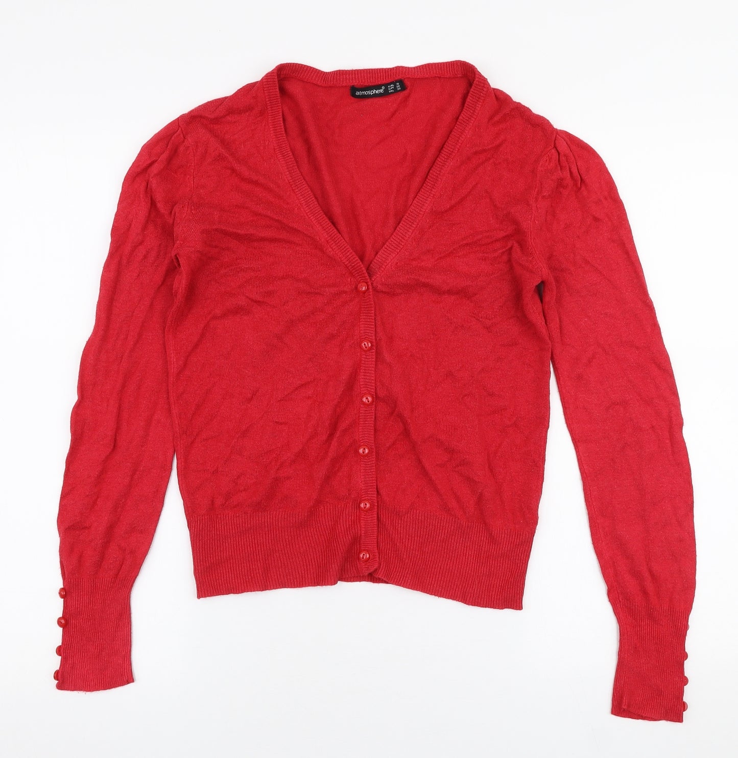 Atmosphere Womens Red V-Neck  Viscose Cardigan Jumper Size 10