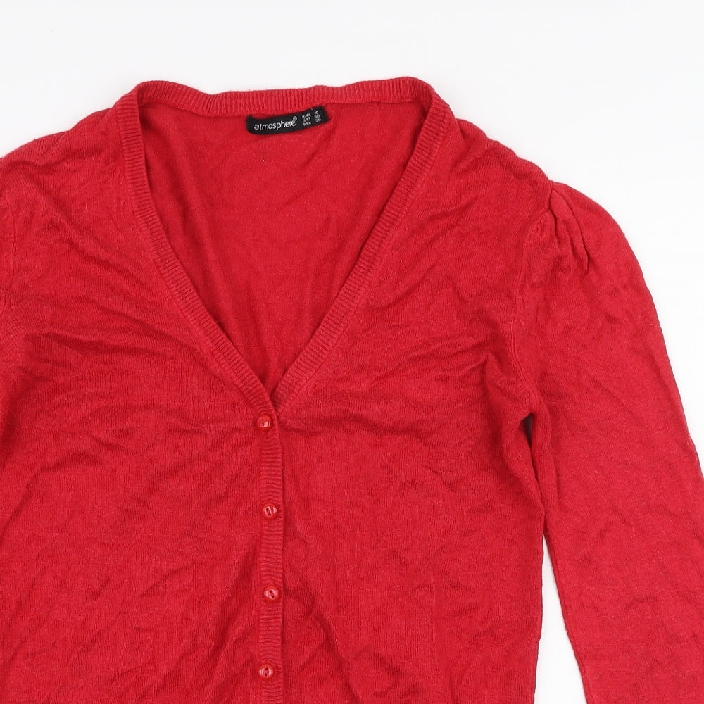 Atmosphere Womens Red V-Neck  Viscose Cardigan Jumper Size 10