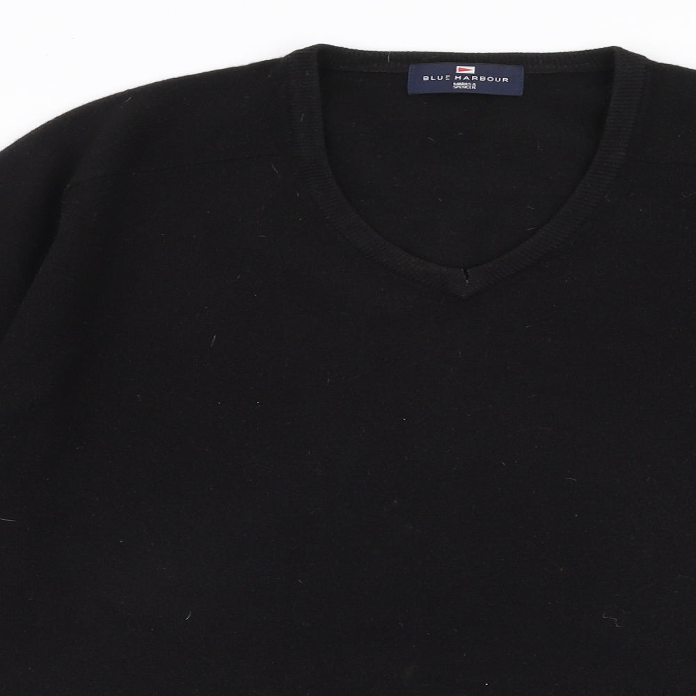 Marks and Spencer Mens Black V-Neck  Acrylic Pullover Jumper Size L