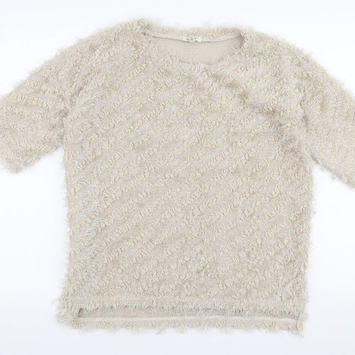 River Island Womens Beige Round Neck  Polyester Pullover Jumper Size 14