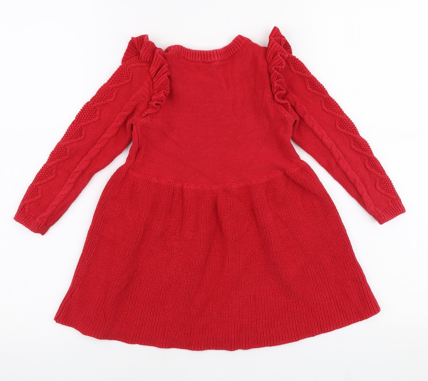 TU Girls Red  100% Cotton Skater Dress  Size 2-3 Years  Round Neck Pullover