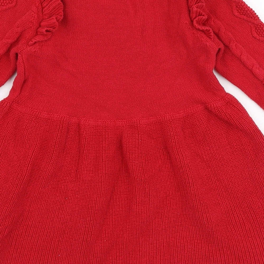 TU Girls Red  100% Cotton Skater Dress  Size 2-3 Years  Round Neck Pullover