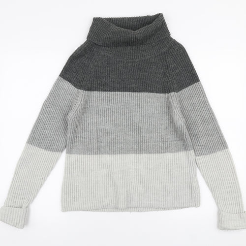 Marks and Spencer Womens Grey Roll Neck Striped Acrylic Pullover Jumper Size 10