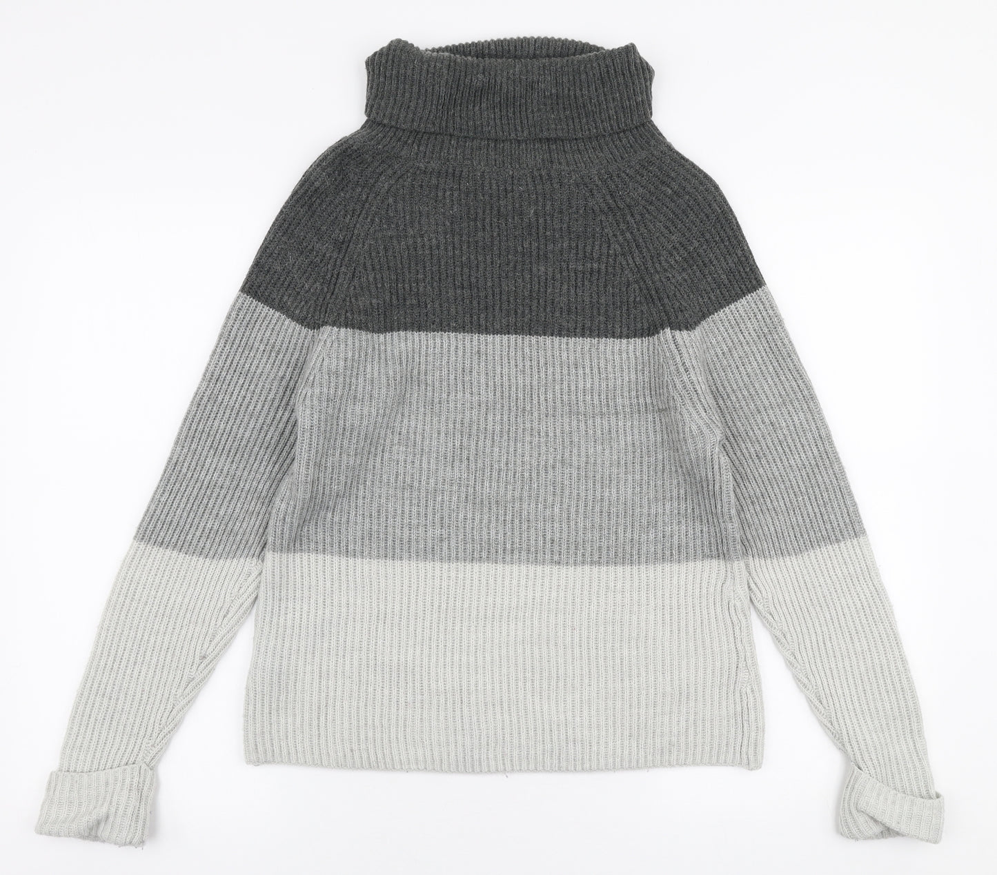 Marks and Spencer Womens Grey Roll Neck Striped Acrylic Pullover Jumper Size 10