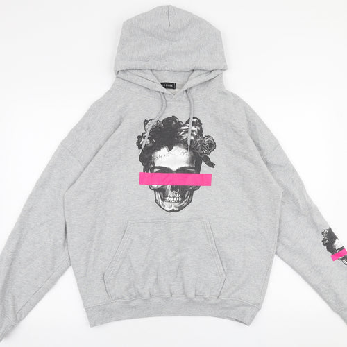 Cameo Rose Mens Grey  Cotton Pullover Hoodie Size S   - Skull