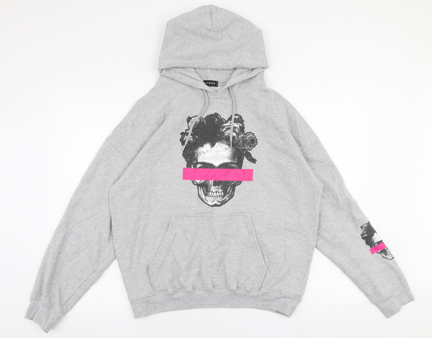 Cameo Rose Mens Grey  Cotton Pullover Hoodie Size S   - Skull