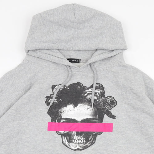 Cameo Rose Mens Grey  Cotton Pullover Hoodie Size S   - Skull
