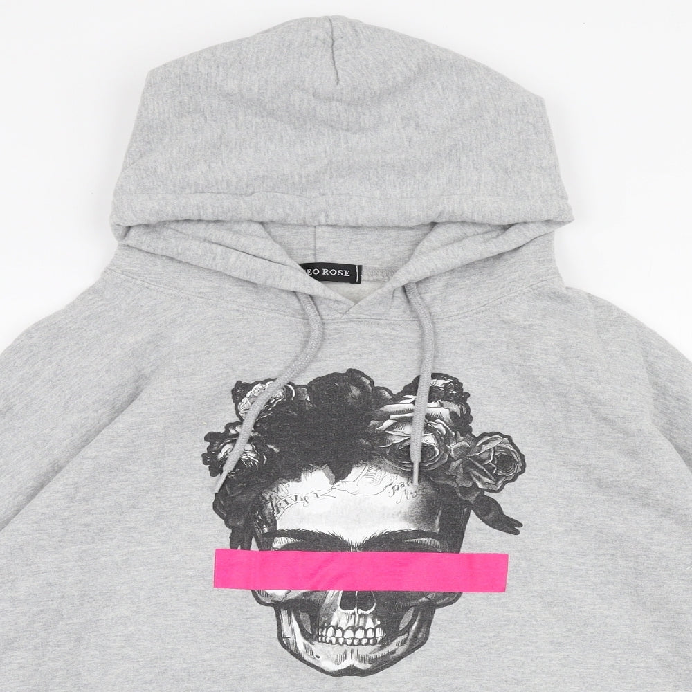 Cameo Rose Mens Grey  Cotton Pullover Hoodie Size S   - Skull