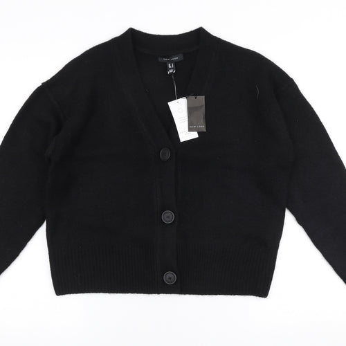 New Look Womens Black V-Neck  Acrylic Cardigan Jumper Size S   - Cropped