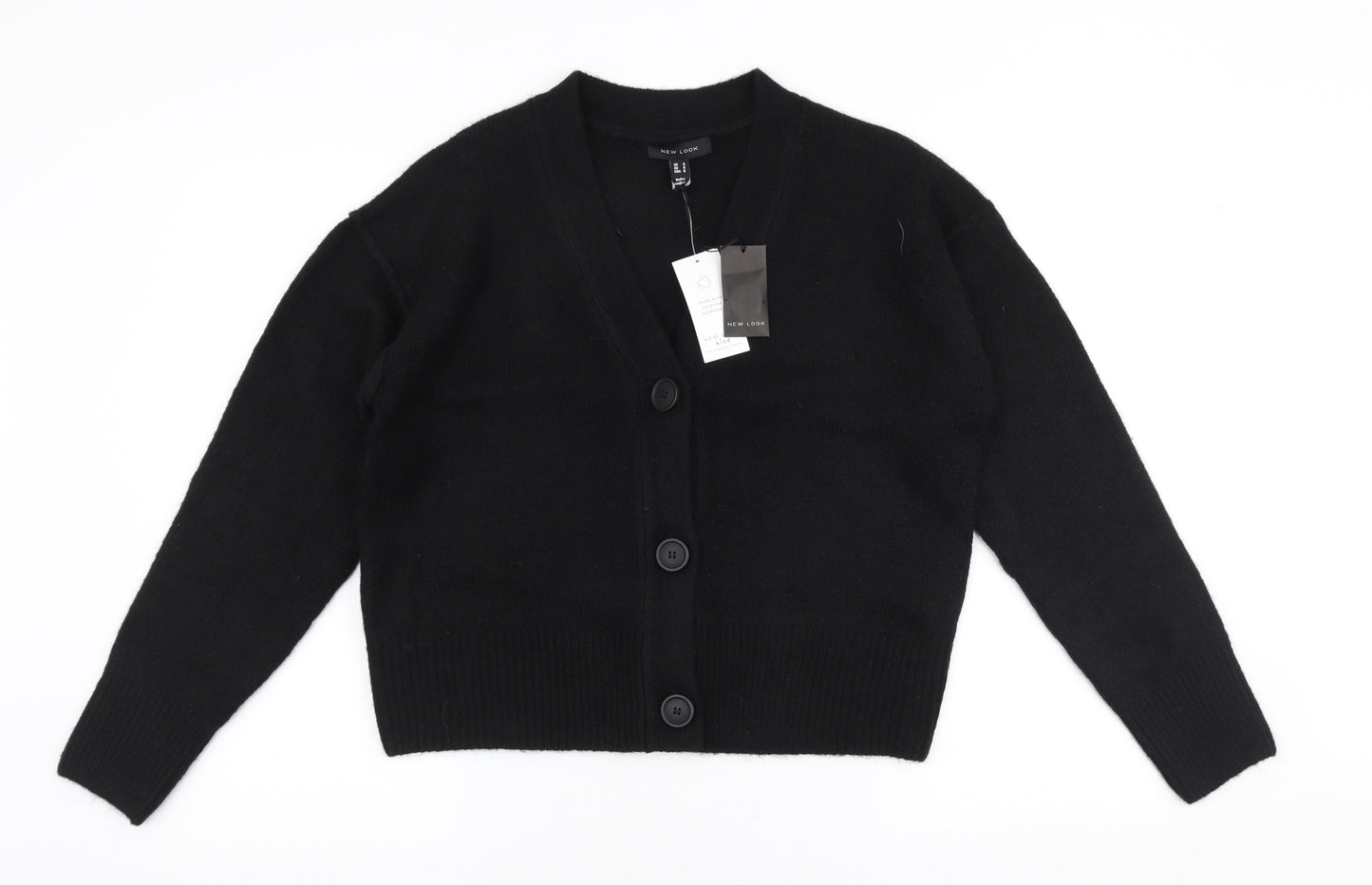 New Look Womens Black V-Neck  Acrylic Cardigan Jumper Size S   - Cropped