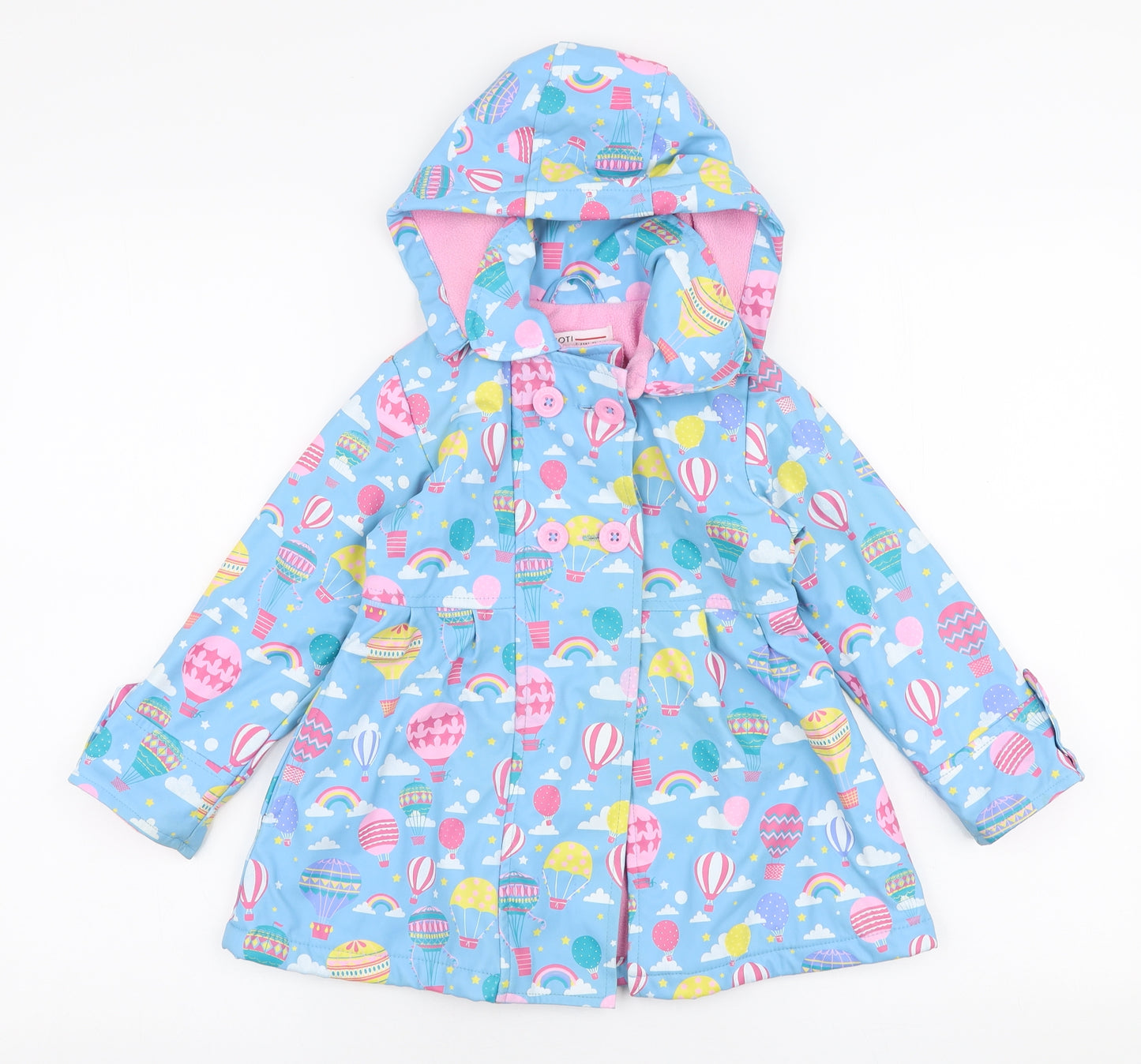 Minoti Girls Blue   Jacket Coat Size 3-4 Years  Button - Hot air balloons