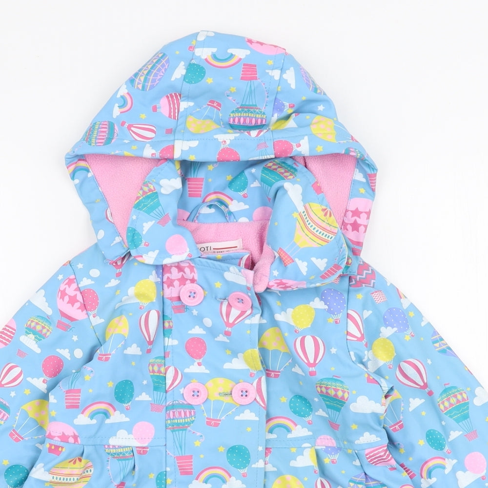 Minoti Girls Blue   Jacket Coat Size 3-4 Years  Button - Hot air balloons
