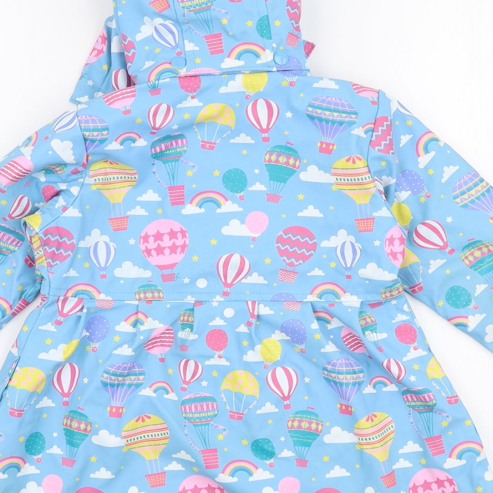 Minoti Girls Blue   Jacket Coat Size 3-4 Years  Button - Hot air balloons