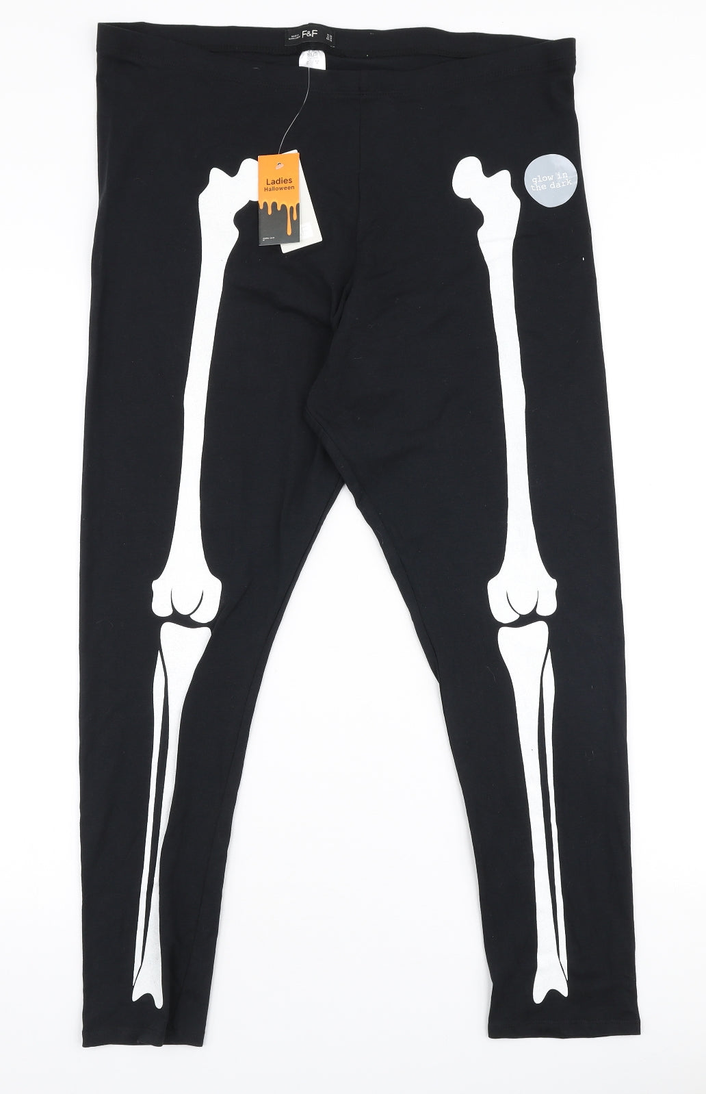 F&F Womens Black  Cotton Capri Leggings Size 22 L27 in   - Skeleton Halloween